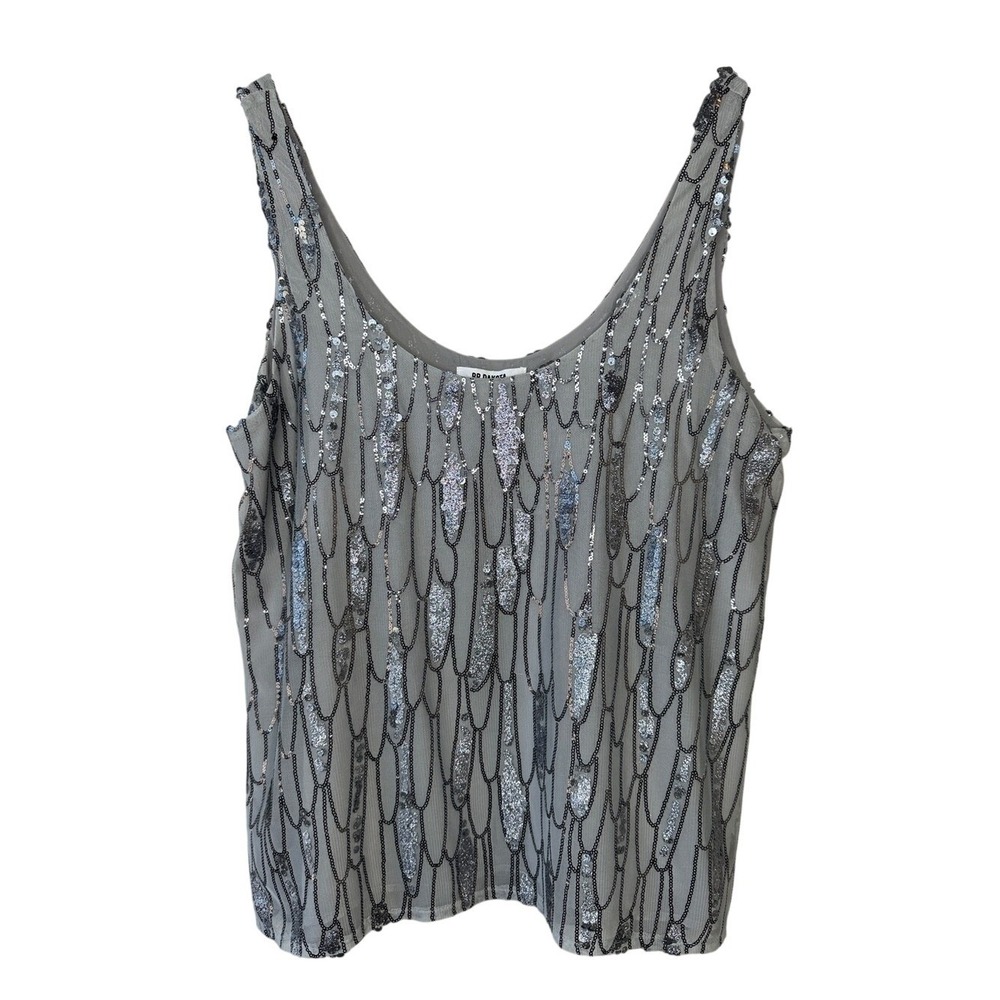 BB Dakota Women's Roselynn Sequin Tank Top Size Large Grey and Silver